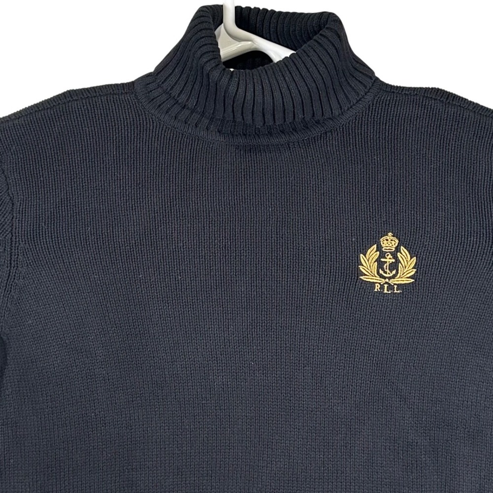 Lauren Ralph Lauren Navy Blue Crest Turtleneck Sweater Cotton Knit Size XL